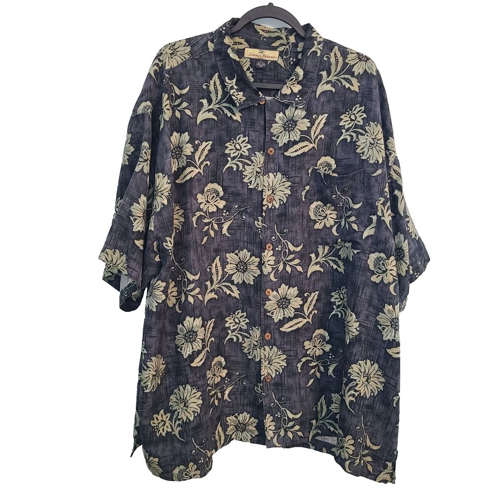 Tommy Bahama Silk Mens Camp Shirt XXL Floral Wooden Buttons Resortwear Vacation